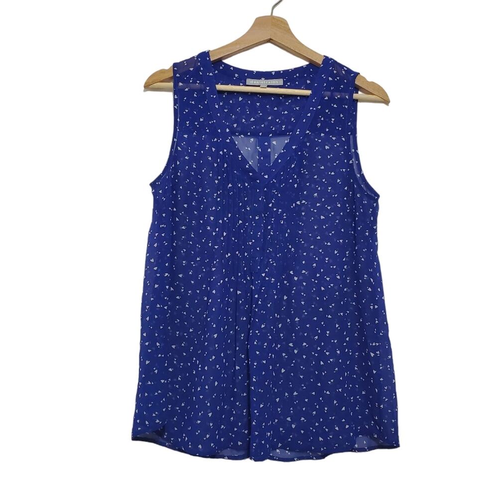 Daniel Rainn | Semi-Sheer Heart Print Pleated Front Sleeveless Blouse